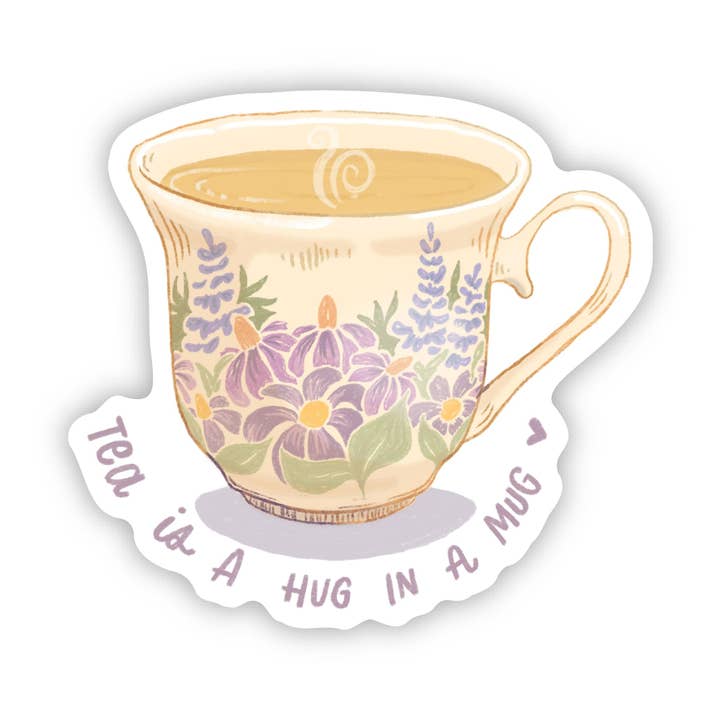 Big Moods - Wholesale Sticker - "Tea is a hug in a mug" Cute Floral Cup Sticker1