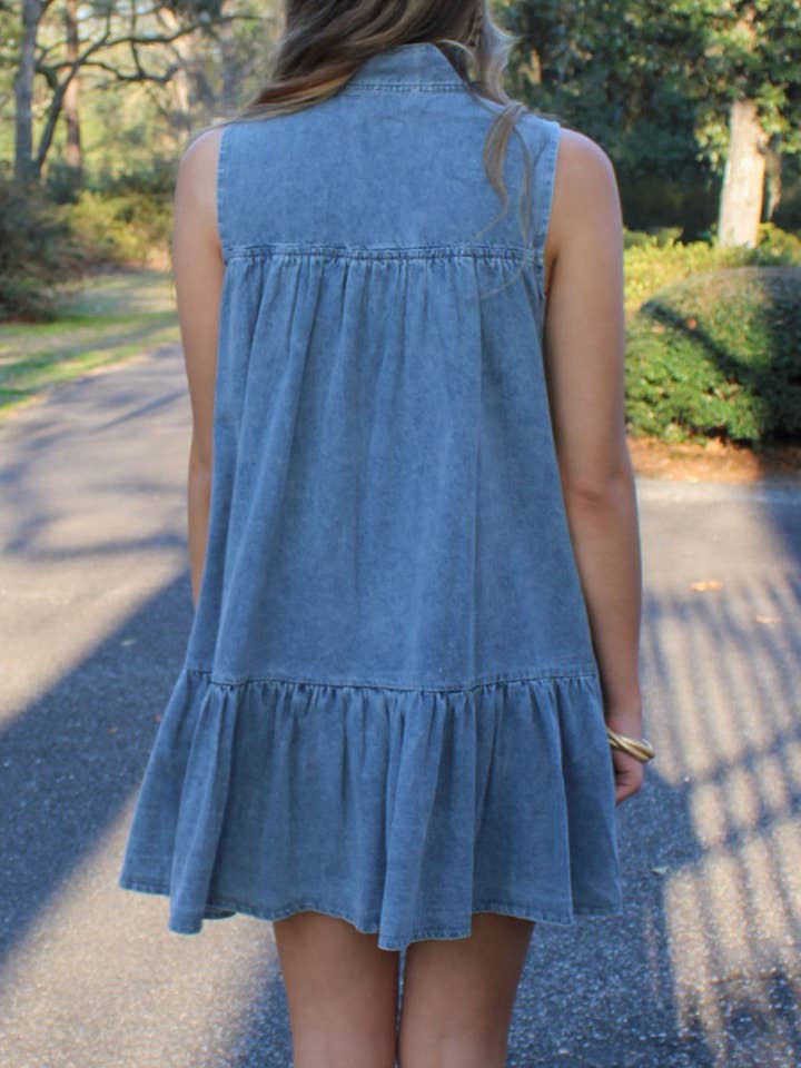 Blue Sleeveless Lace-Up Bow Loose Denim Dress for wholesale on Faire