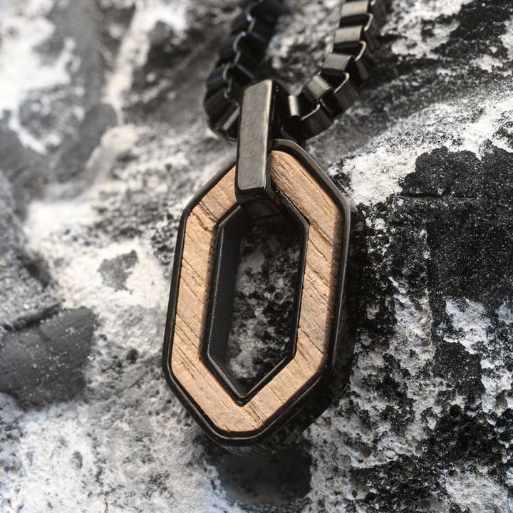 Stainless Steel Necklace for Men with Whiskey Wood inlay | Ridge for wholesale by Bear Essentials