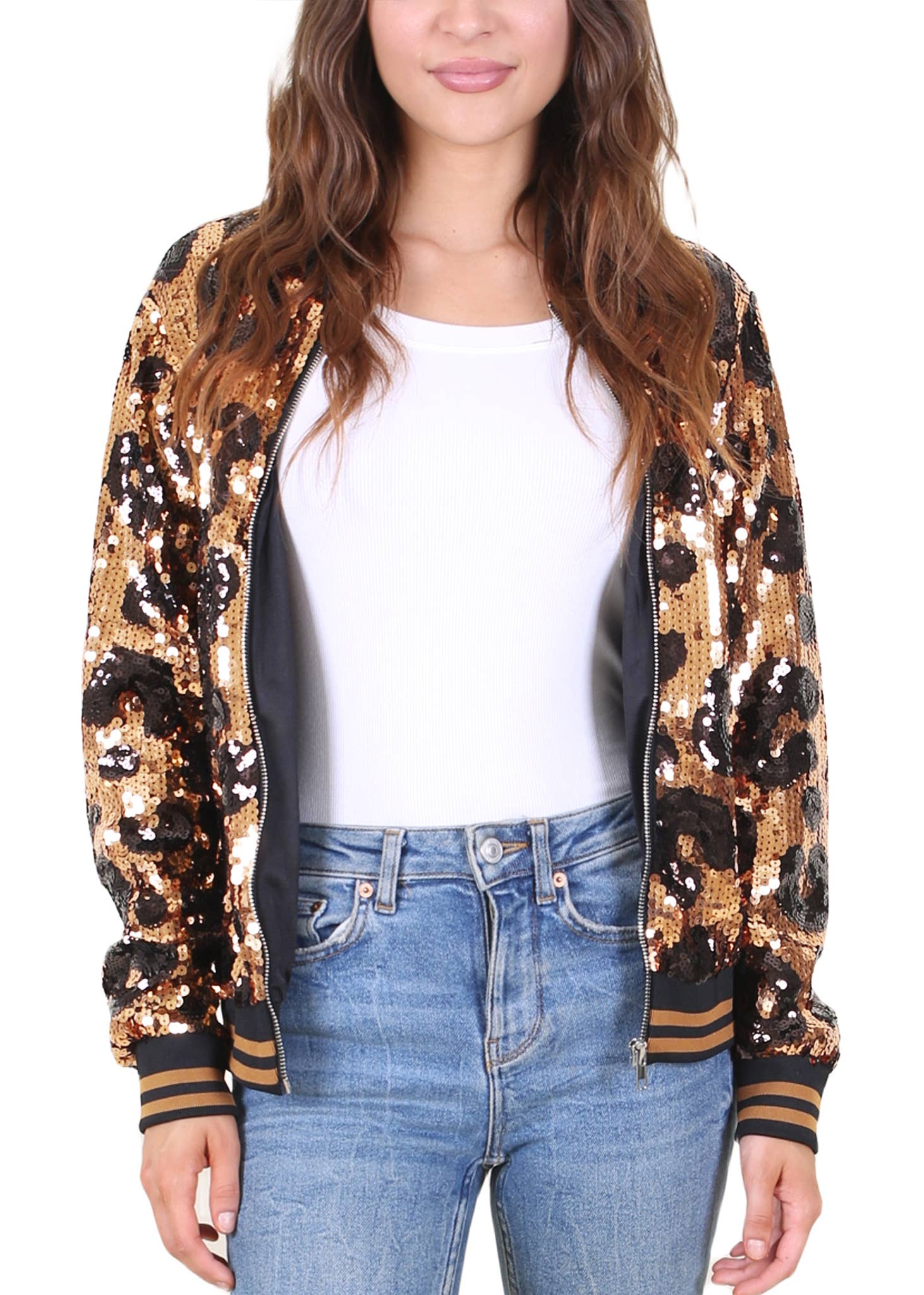 Anna Kaci Wholesale - Wholesale Varsity/Baseball Jacket - Women's - Striped Metallic Sequin Varsity Jacket39