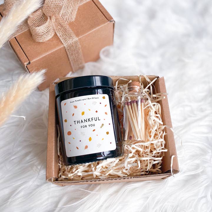 Happy Inky - Wholesale Jar/Filled Candle - Thankful for you Scented Candle Thanksgiving Autumn decor