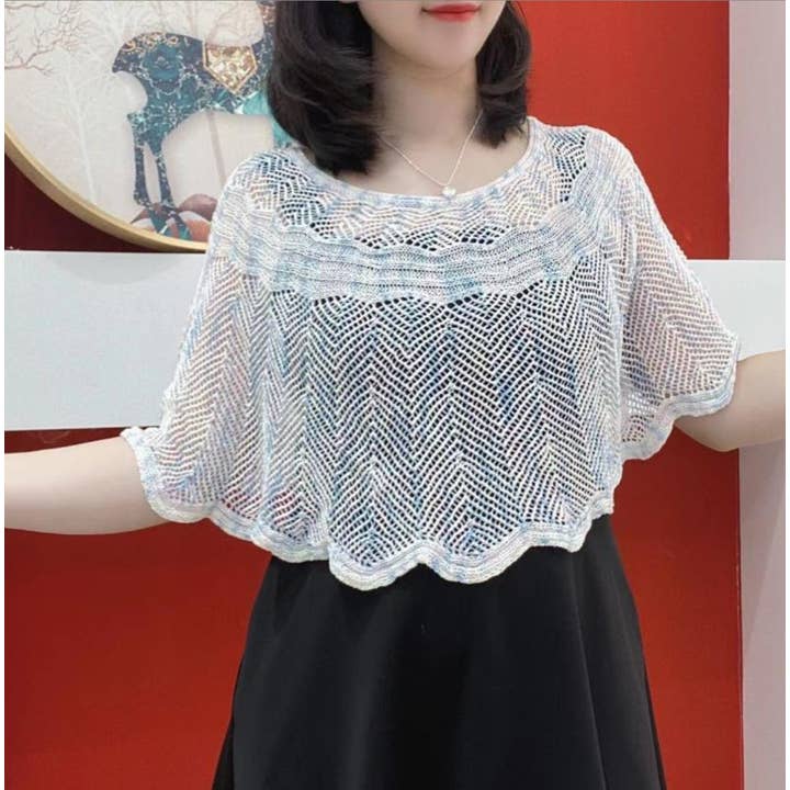 JC Sunny Fashion - Wholesale Capelet - Women's - JC063337-S Multicolor Chevron Hollow-Out Capelet1