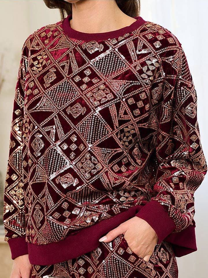 ROUSSEAU - Wholesale Knit Sweater - Women's - LONG SLEEVE SEQUINS PULLOVER SWEATER