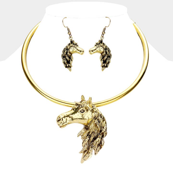 Antique Metal Horse Face Choker Necklace for wholesale by Sensibling Corp.