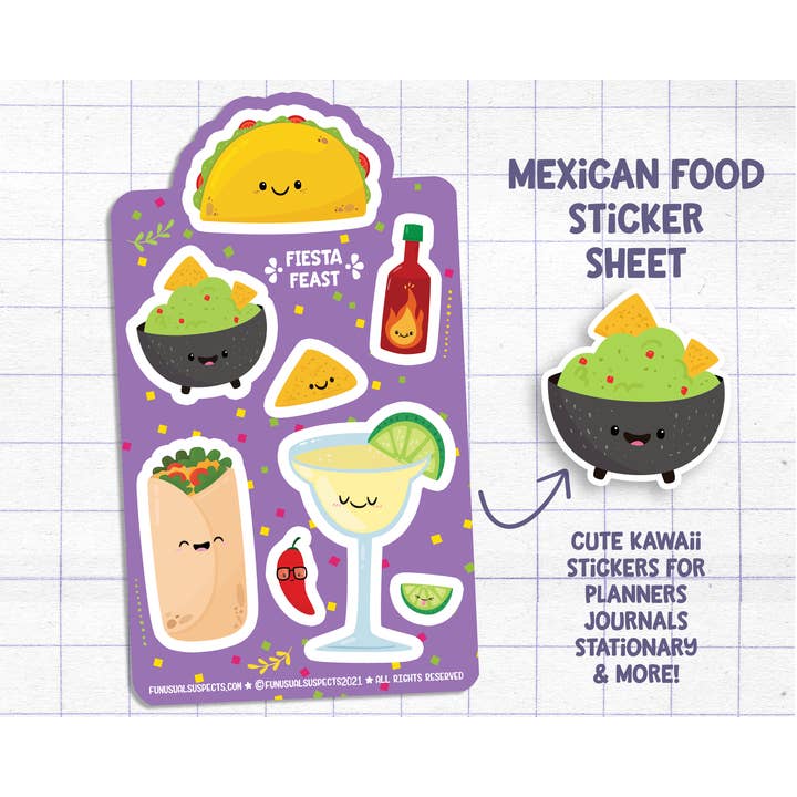 Mexican Food Sticker Sheet for wholesale by FunUsual Suspects