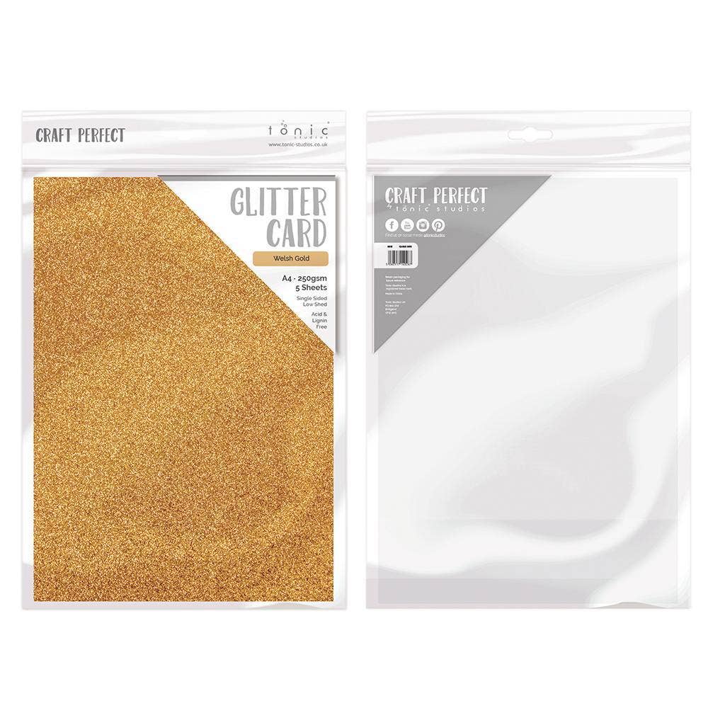 Tonic Studios – wholesale Craft supplies – Craft Perfect – Glitter Card - Welsh Gold - A4 - 210mm x 297mm - 250gsm - 5 Sheets - 9942E3