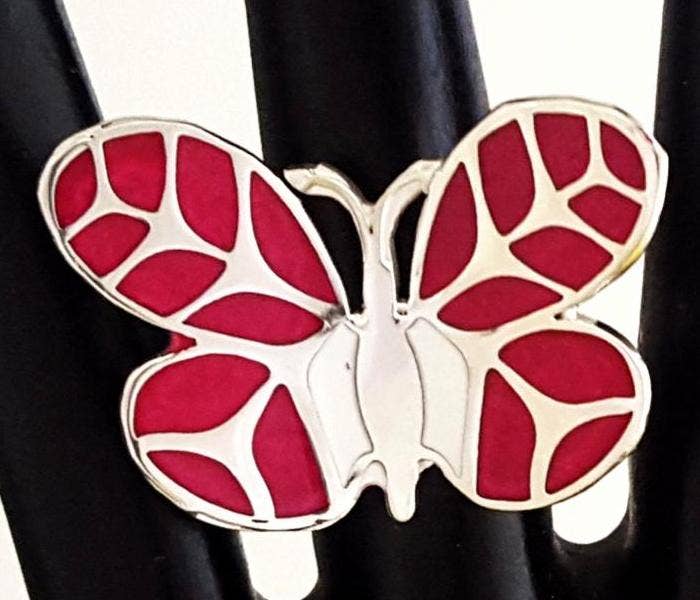 Costello International – wholesale Cocktail/Statement Ring – Eldad emalj Silver tropiska fjäril ringar14