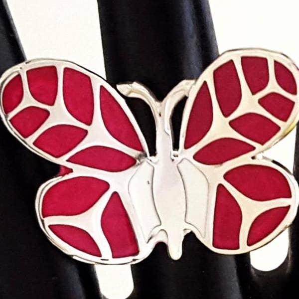 Costello International - Venta al por mayor Anillos grandes/de cóctel - Anillos mariposas tropicales de plata esmaltada14