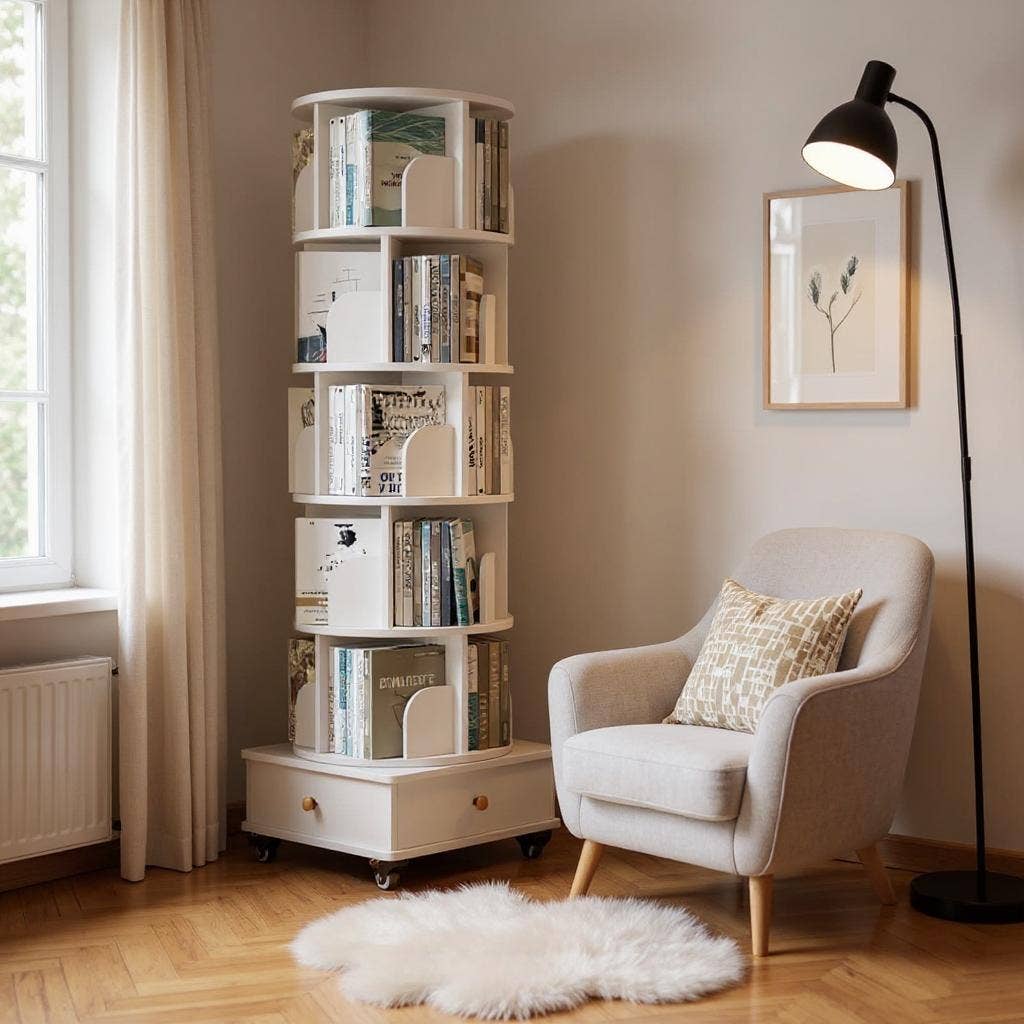 39F Inc. - Wholesale Bookcase - Rotating Wooden Bookcase with Storage Drawer,Swivel Design41