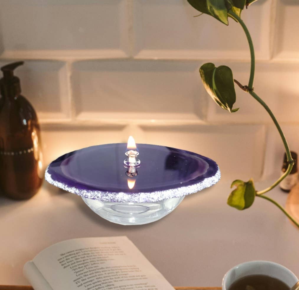 Essoya - Wholesale Decorative Tabletop Object - Purple Agate Oil Candle with Natural Lamp Oil Spa Gift box10