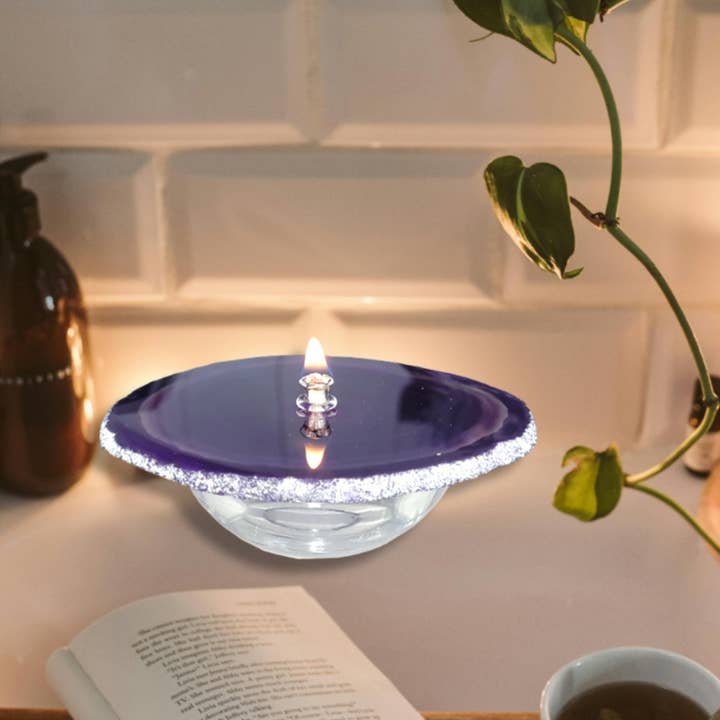 Essoya - Wholesale Decorative Tabletop Object - Purple Agate Oil Candle with Natural Lamp Oil Spa Gift box10