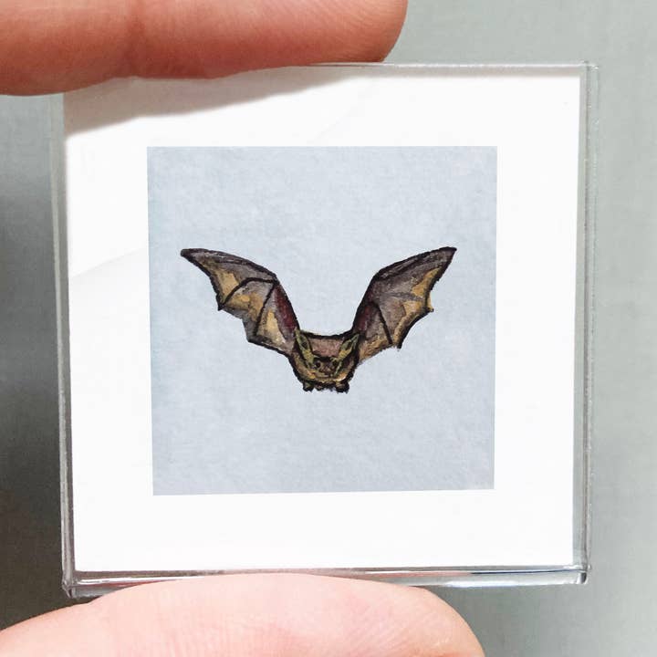 Mini 1" Bat Animal Tiny Watercolor Framed Art Print for wholesale by Mick's Art Goods