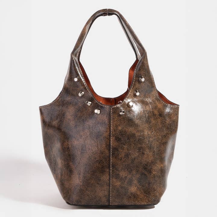 Collections by Fame Accessories - Wholesale Crossbody Bag - Women's - Weathered Leather And Studs Bucket Bag1