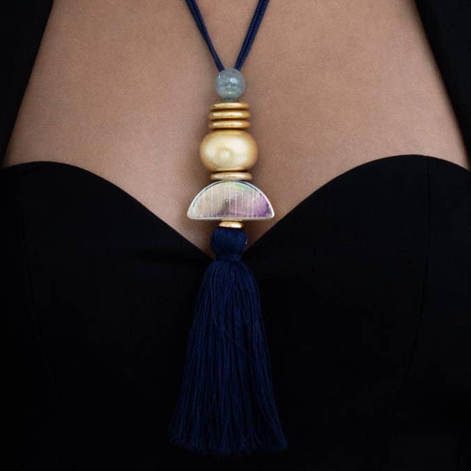 Long Necklace with Decorative Pendant and Tassel for wholesale by Miss Minna