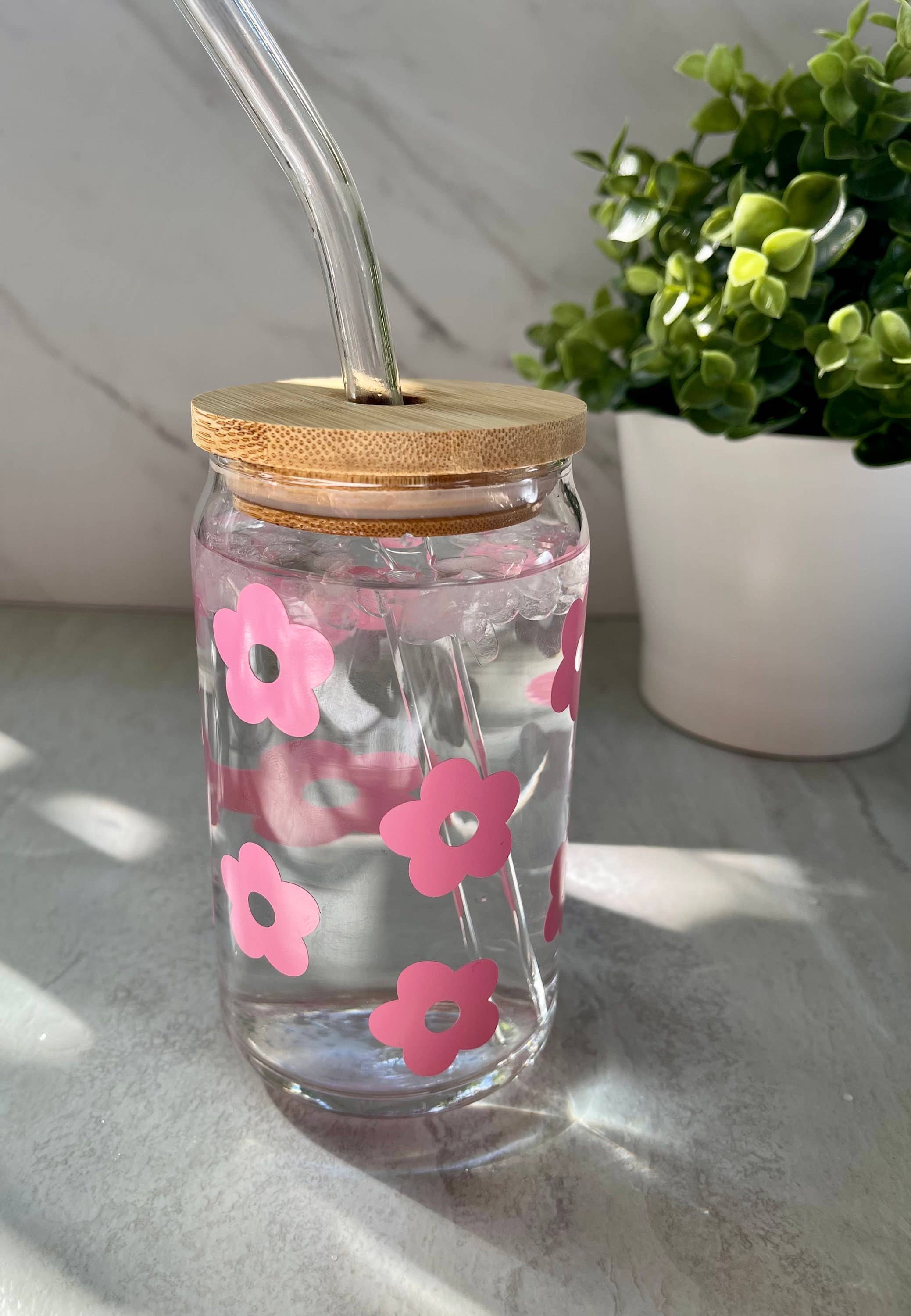 Designs & Crafts By Mo - Wholesale Drinking Glass/Cup - Retro Flower Coffee Glass Can, 16oz, Iced Coffee Beer Glass Can, Aesthetic TikTok Trendy, Free Shipping, Customizable Cup, Co-Worker Gift2