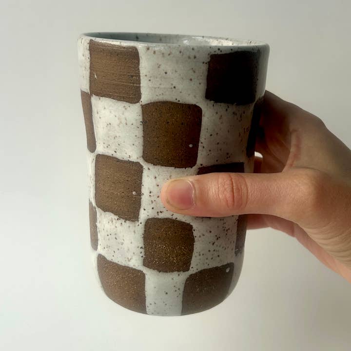 Handmade Ceramic Tumbler – Checkerboard for wholesale by Sarah Mennell Ceramics