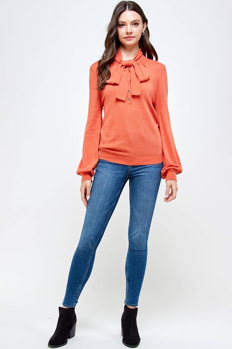 OLIVE MAUVE - Wholesale Knit Sweater - Women's - ST# FCL1260SW Tied neck henley sweater top21