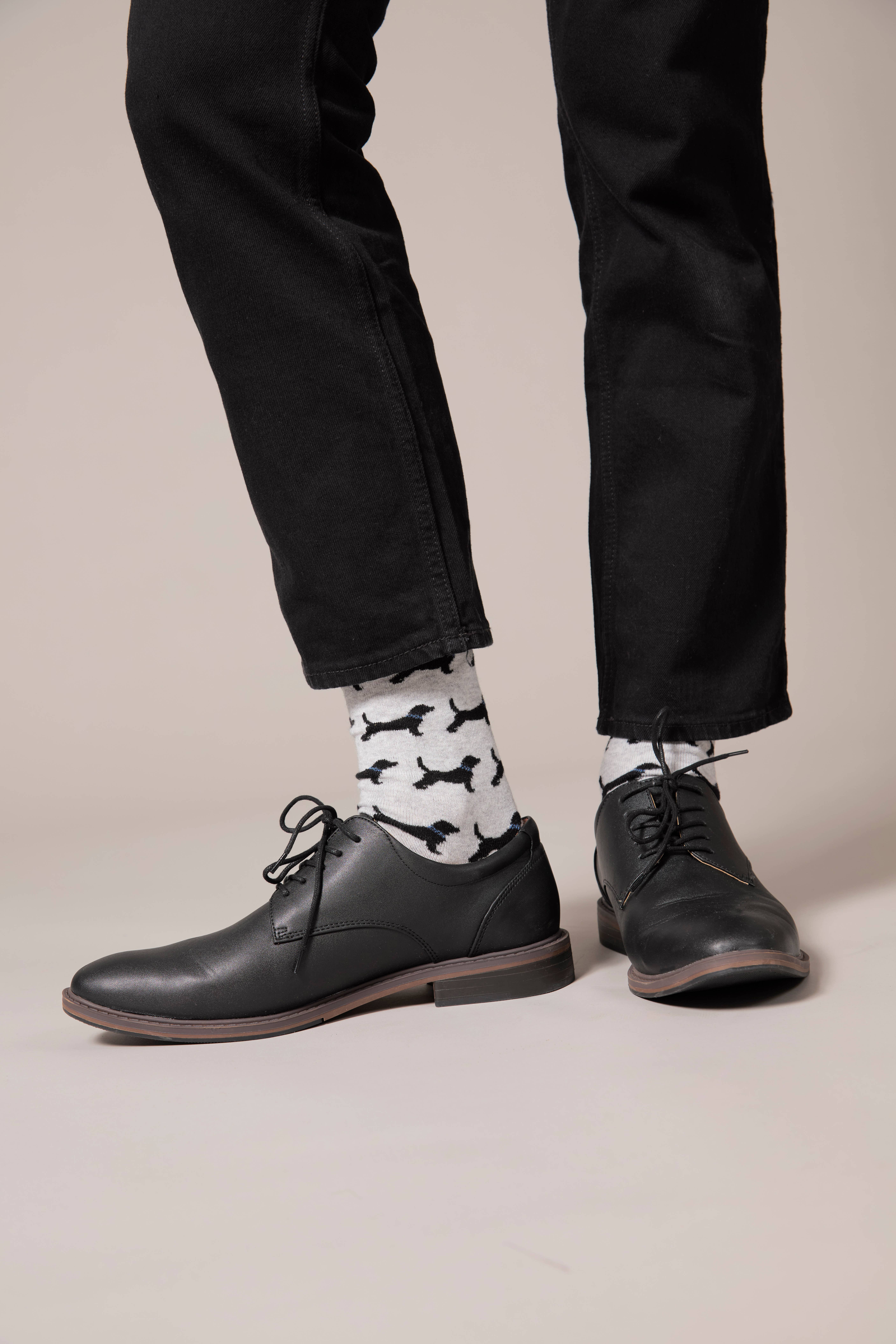 Light Gray Heather Black Labrador Retriever Cashmere Men's Crew Socks for wholesale on Faire3