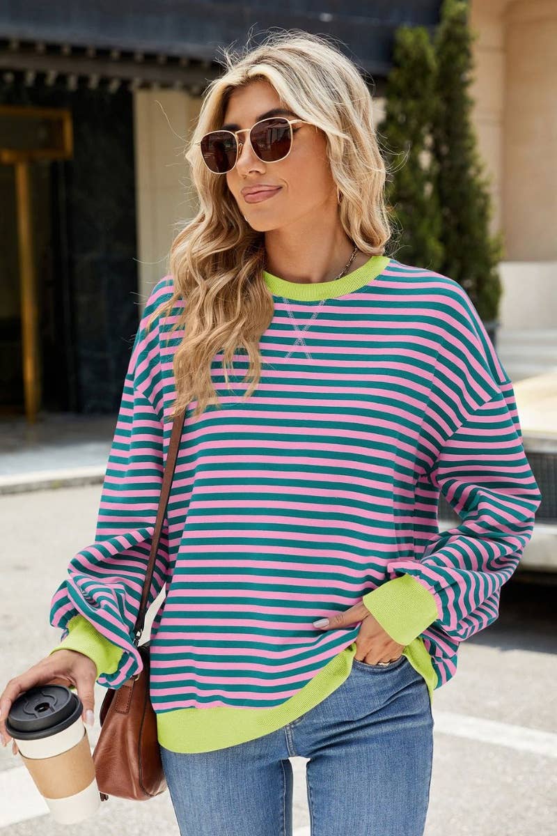 NINEXIS - Wholesale Blouse - Women's - CWTBLL1888_FALL CREW-NECK STRIPED LONG-SLEEVED TOP11