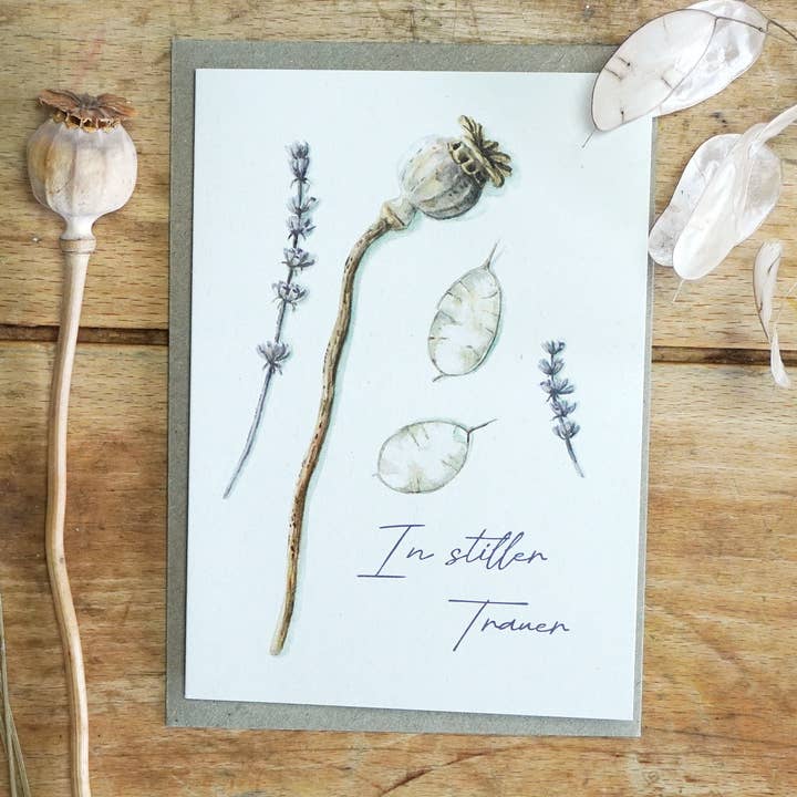 Cartão de condolências botânico: "Em silêncio de luto" DIN A6 por atacado de Gesche Santen - Unkraut in Aquarell