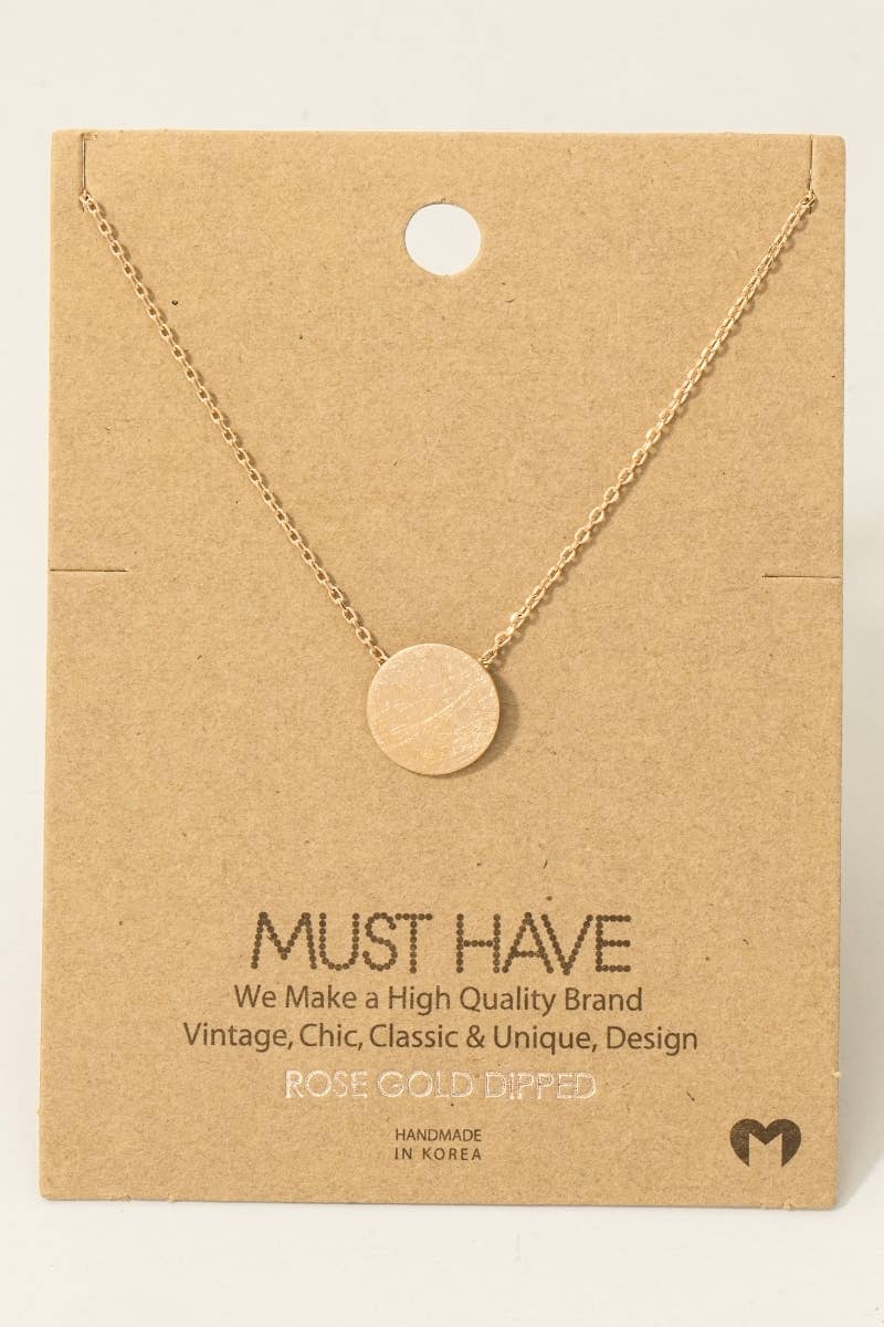 Fame Accessories - Wholesale Pendant/Charm Necklace - Gold Dipped Brushed Disc Pendant Necklace5