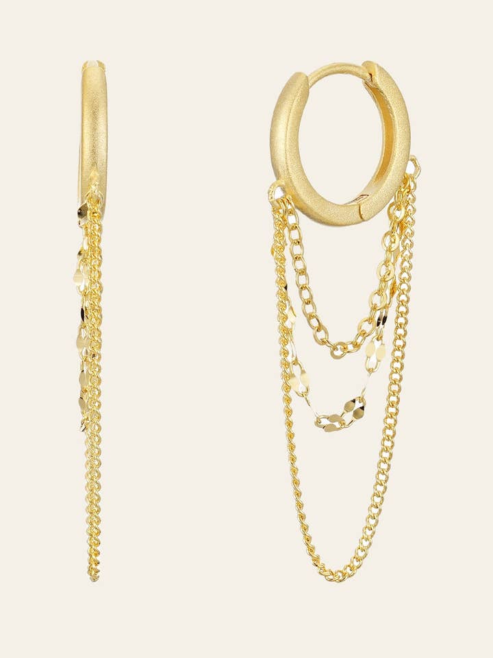 14K Solid Gold Sleeper Chain Hoop Earrings for wholesale by Camellia NYC