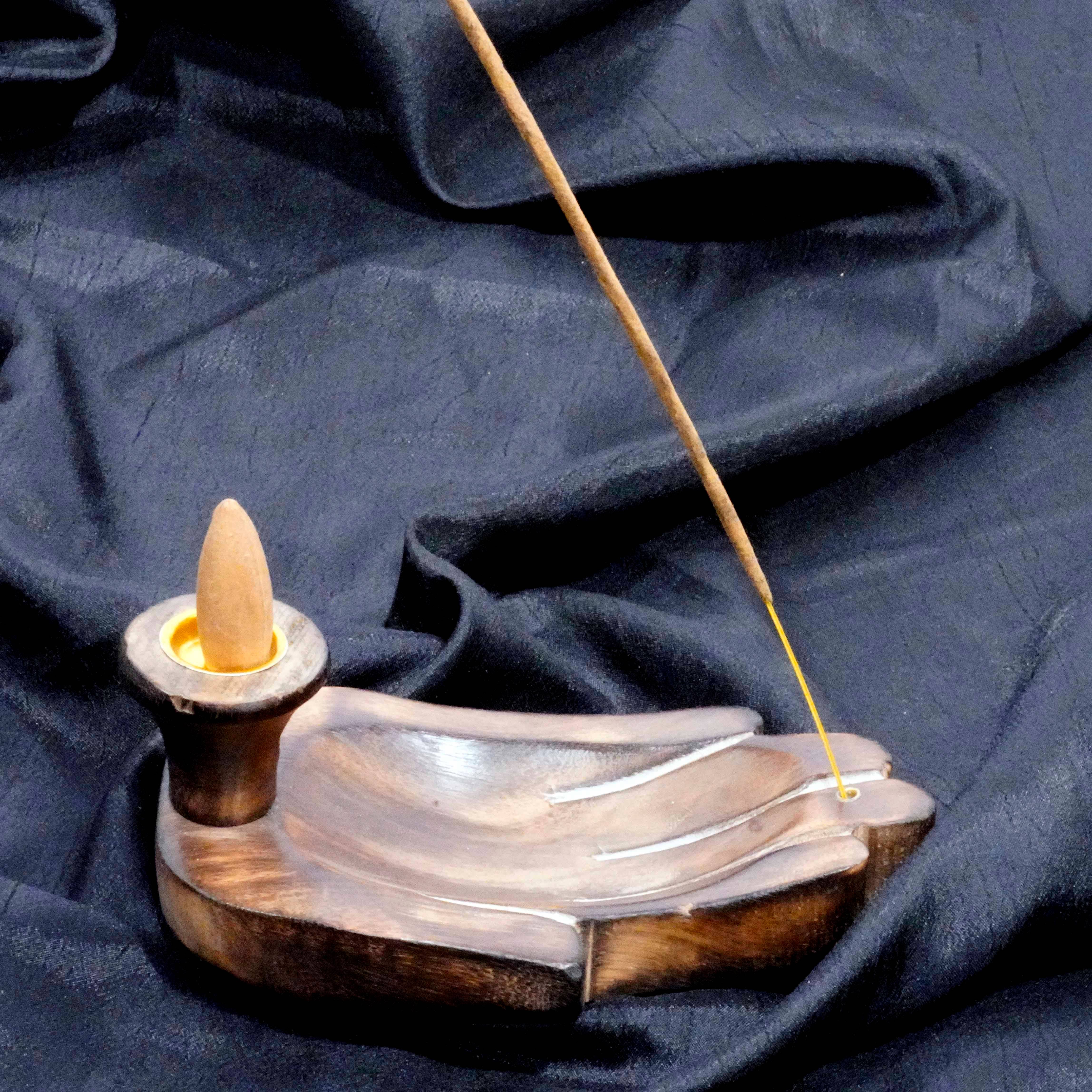 R. Expo/Song of India - Wholesale Incense Holder - Wood Backflow Cone Burner - Hand2