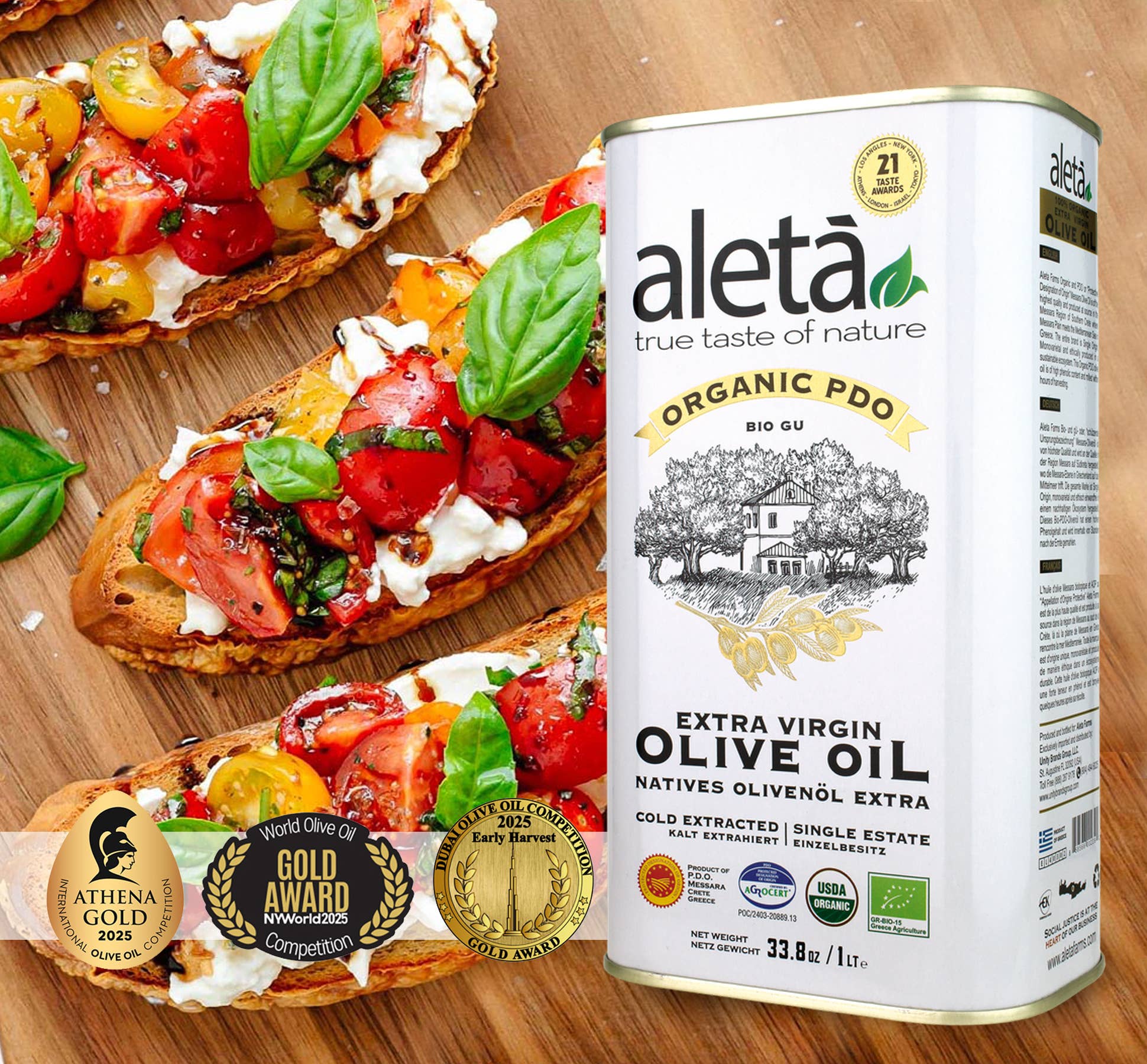 ALETA FARMS - Wholesale Olive Oil - Aleta Organic Estate, Greek Extra Virgin Olive Oil, 1 Lt Tin4