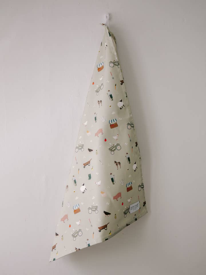 Theedoek met landelijk boerderijmotief voor wholesale door Laura Fisher