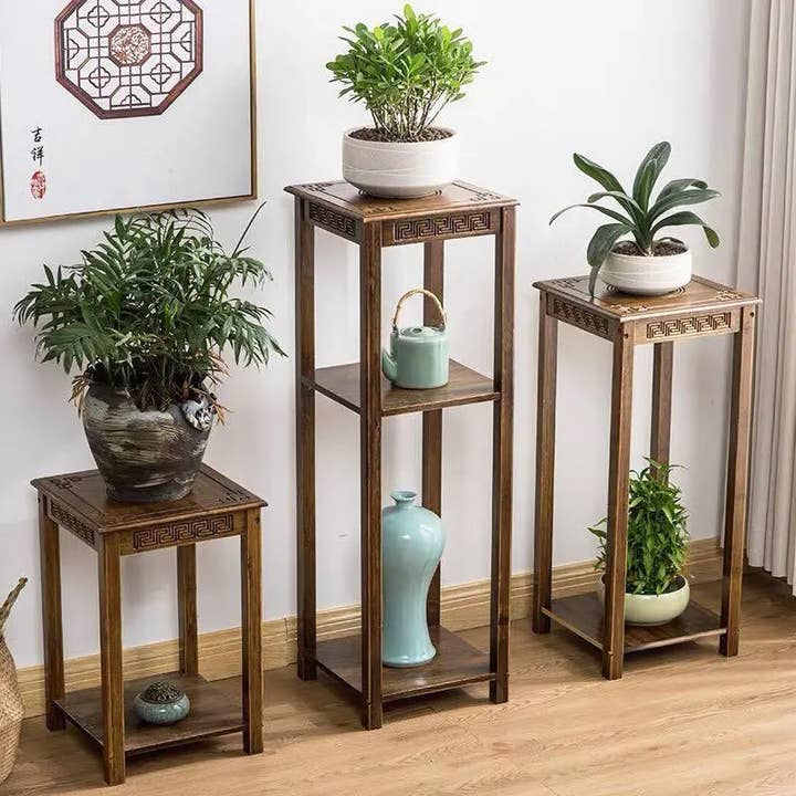 ESTANTE DE MADERA DE BAMBÚ, SOPORTE PARA PLANTAS, ESCALERA, OPCIÓN DE ALMACENAMIENTO, ELEGANTE Y CLÁSICO para venta al por mayor de everythingbamboo