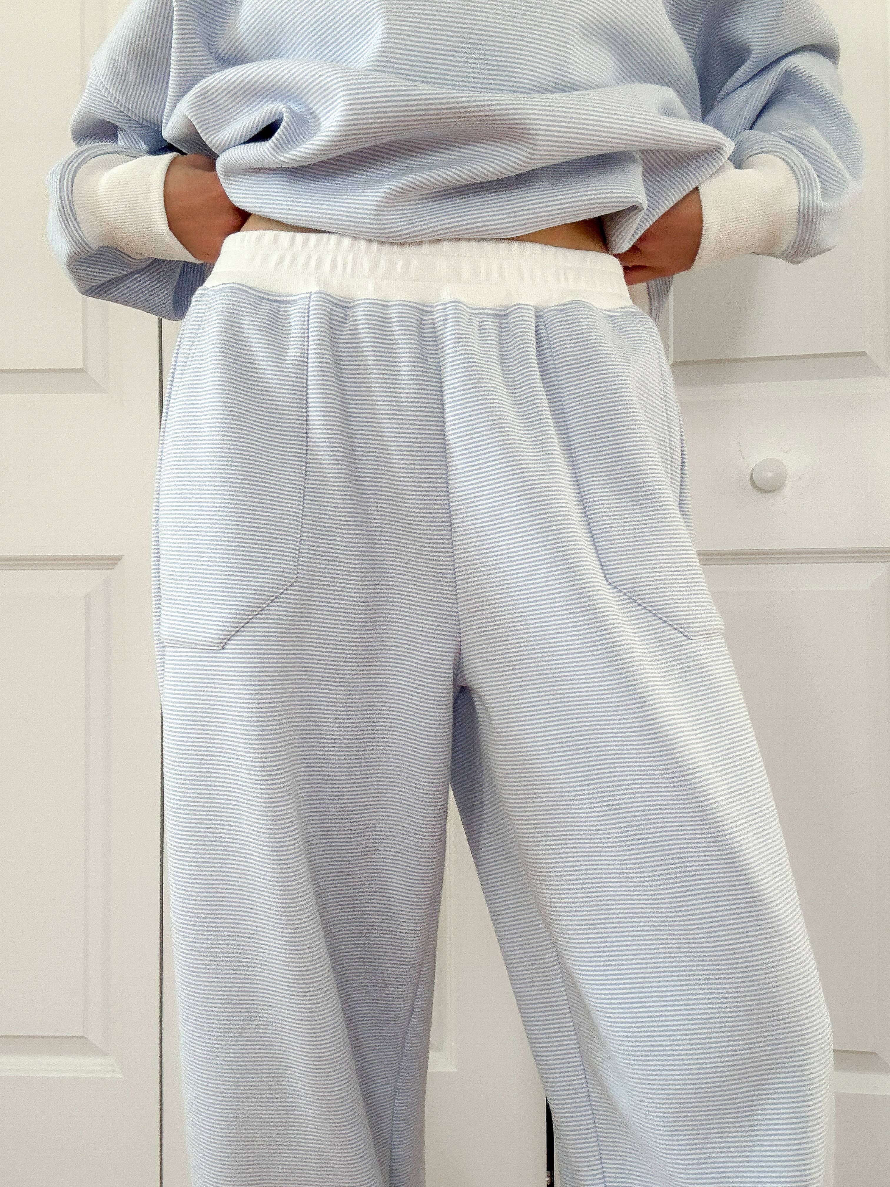 Blue and White Mini Striped Sweatpants for wholesale on Faire10