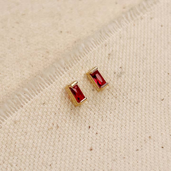 GoldFi - Wholesale Stud/post earrings - 18k Gold Filled Baguette Birthstone Stud Earrings