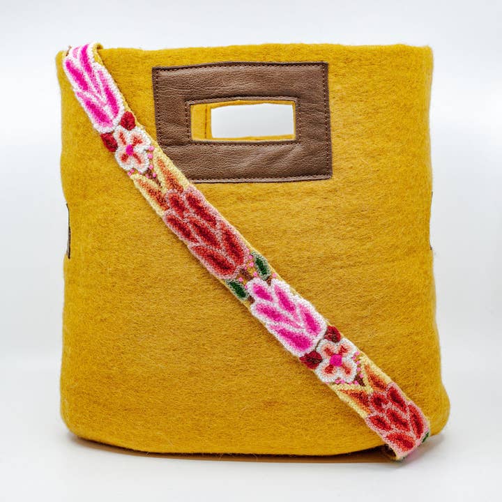 Fibres of Life - Wool & Felt - Wholesale Tote Bag - Women's - Felt & Leather Tote w/ Strap | Crossbody Bag | Wool Tote Bag5