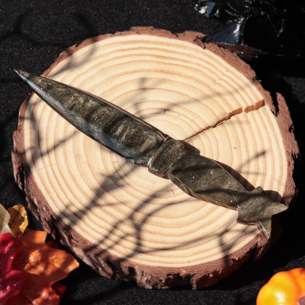 Natures Artifacts Inc - Wholesale Kitchen/Utility Knife - Golden Sheen Obsidian Knife with Star Handle 8