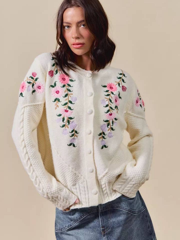 SO ME Floral Embroidered Coquette Sweater Cardigan for wholesale by Garden Naked