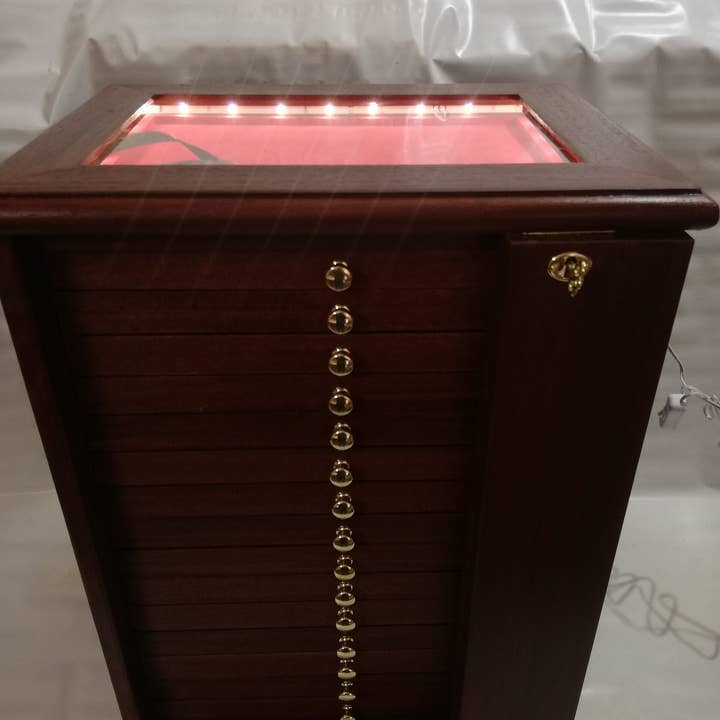 Mahogany wood coin box 15+1 LED® Drawers for wholesale by Coins&More