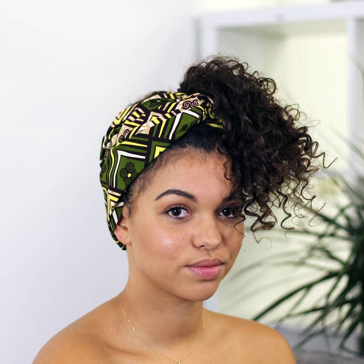 AfricanFabs - Wholesale Head Scarf - Women's - African headwrap - Green / yellow1