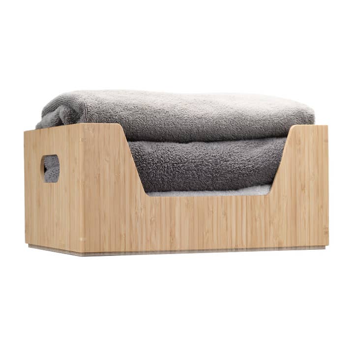 MobileVision - Wholesale Storage Bin - Bamboo Large Open Front Storage Box, 14 x 11 x 6.52