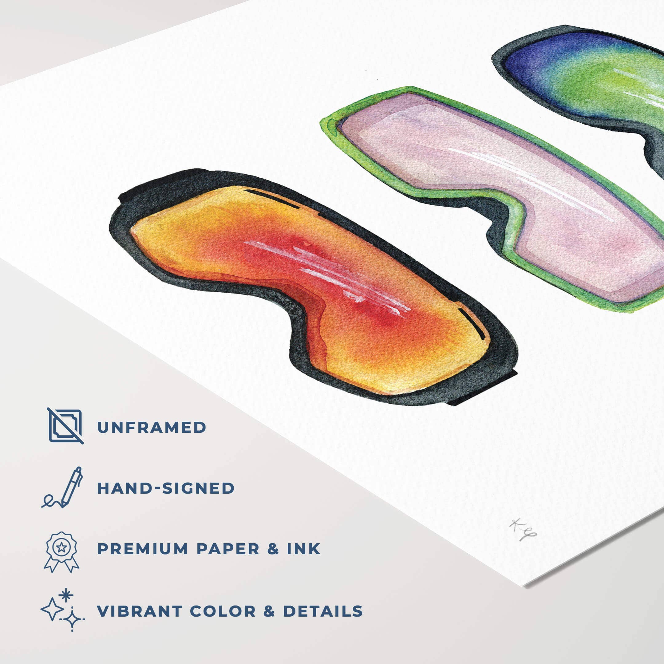 Watercolor Wednesday - Wholesale Art Print - Ski Art Print | Modern Apres Ski Snowboarding Goggle Decor1