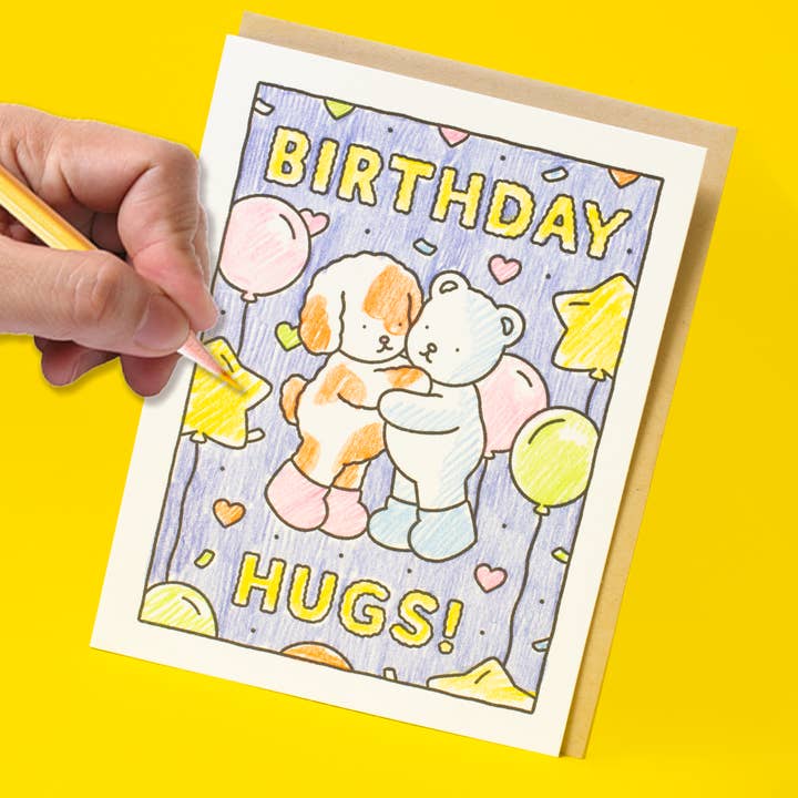 Egg Press Manufacturing - Wholesale Birthday Card - Birthday Hugs DIY Coloring Card by Bobbie Goods