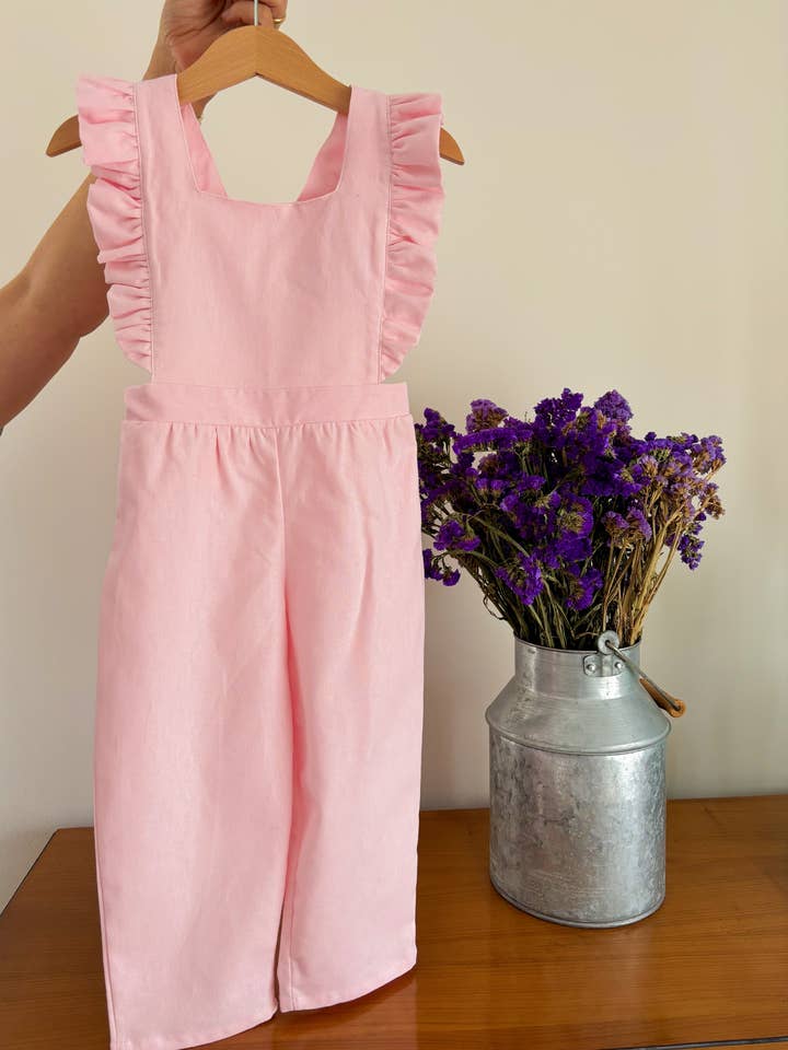 Pink Linen Jumpsuit for wholesale by Maria Jasmim Baby & Child