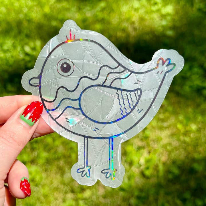 Attrape-soleil mignon en forme d'oiseau dodu, autocollant de fenêtre, créateur d'arc-en-ciel pour la vente par Hawburns Studio