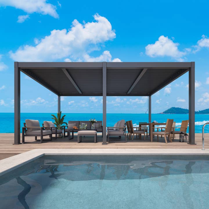 Pergola à lames orientables 12'x20' pour patio, en aluminium pour la vente par Heynemo