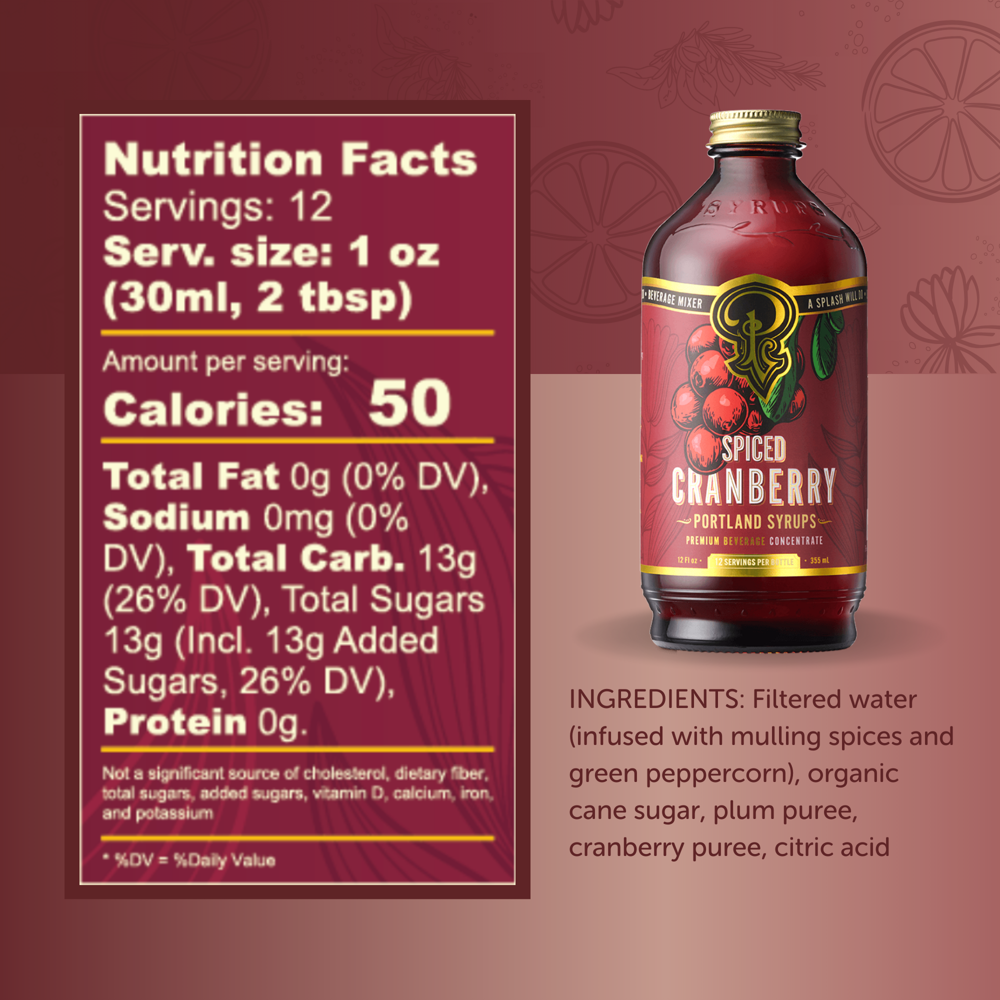 Portland Syrups - Wholesale Cocktail Mix/Syrup - Spiced Cranberry Syrup 12 oz - cocktail / mocktail drink mix1