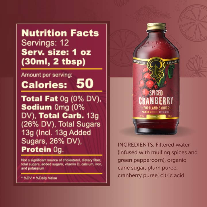 Portland Syrups - Wholesale Cocktail Mix/Syrup - Spiced Cranberry Syrup 12 oz - cocktail / mocktail drink mix1