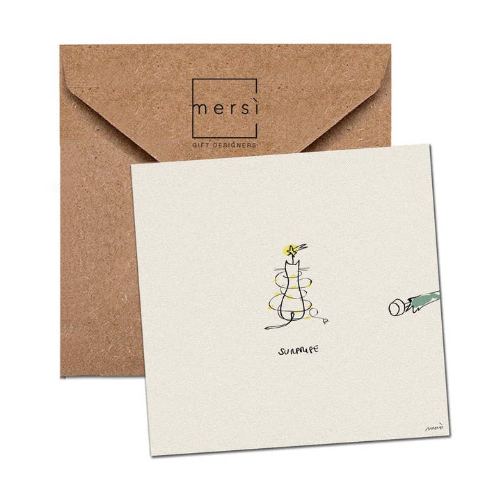 C72 - Greeting card - christmas card - tree cat for wholesale by mersì gift designers