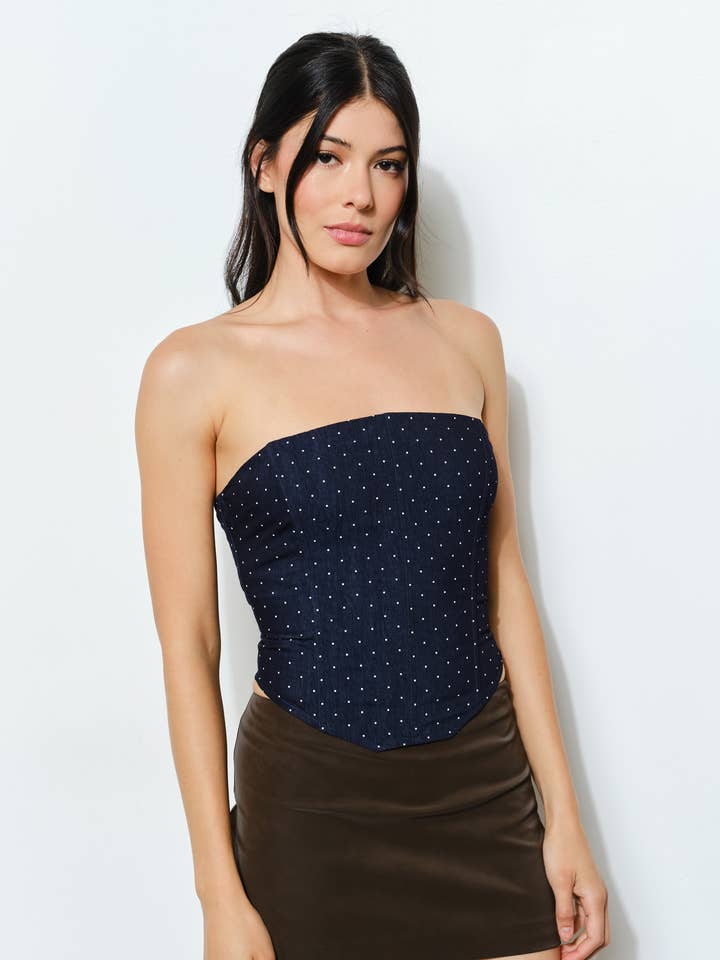 JANICE LACE UP BUSTIER TOP - Trendy, Polkadot for wholesale by Pretty Garbage