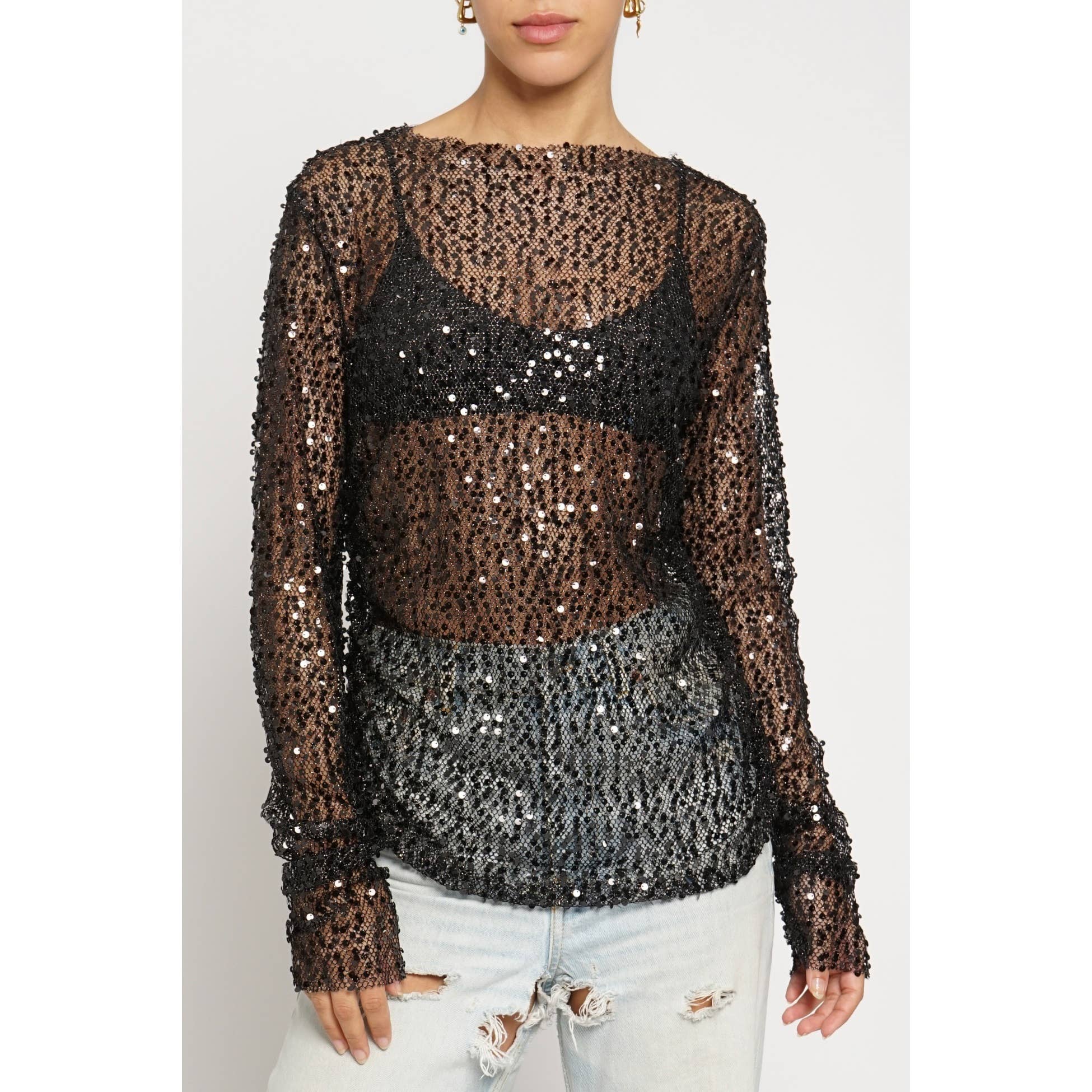 Sans Souci - Wholesale Knit Top - Women's - SEQUIN FISHNET TOP0