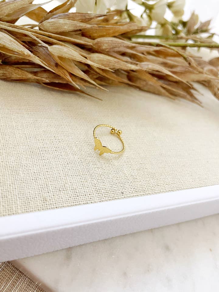8328JR - Butterfly Mini Adjustable Gold Filled Ring for wholesale by Renee and Renae | Formerly The Katz Meow Creations