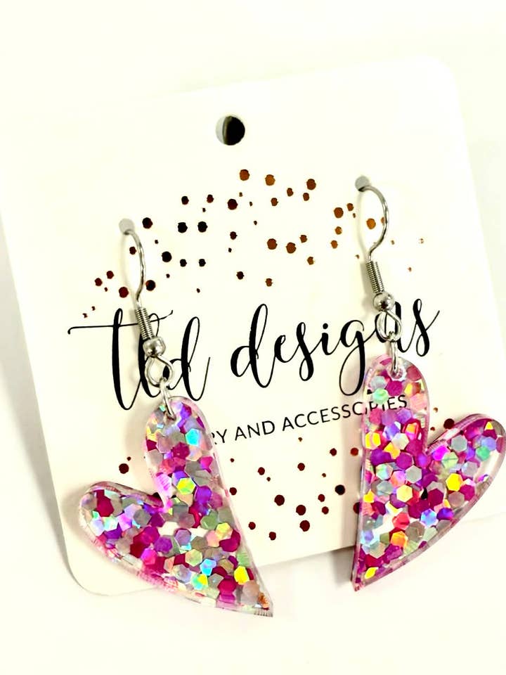 Pink Spark Heart Earrings for wholesale by TLD Designs